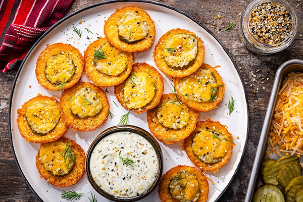 Cheesy Pickle Chips with Everything Seasoned Ranch